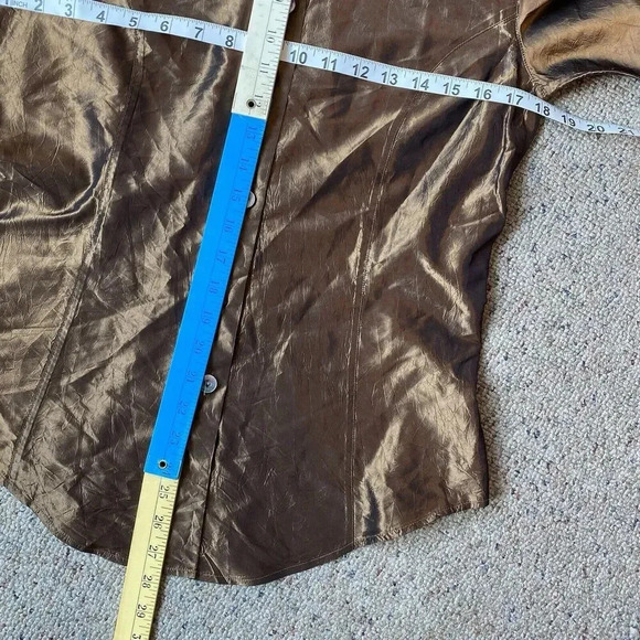 Victoire Y2K metallic Brown long sleeve button-up top satin Silk Blend Women’s S - Picture 2 of 11